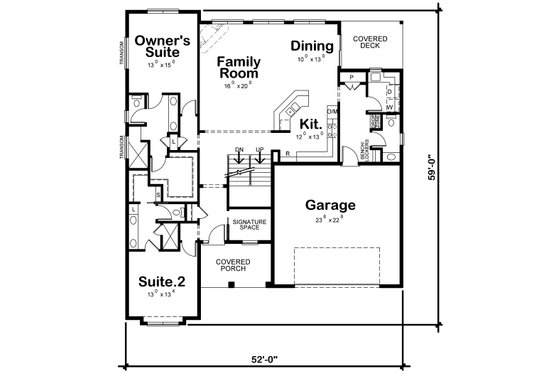 Floor Plan - Main Floor for Craftsman House Plan #20-2281 - 4 bed, 4.5 bath
