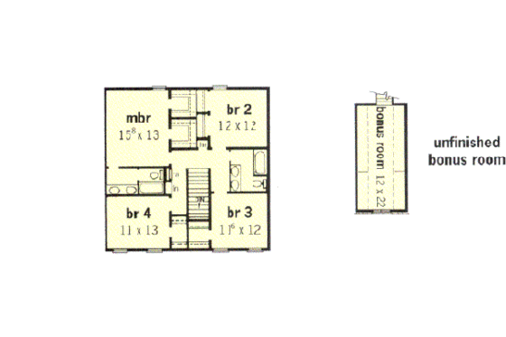 Floor Plan - Upper Floor for Colonial House Plan #16-209 - 4 bed, 2.5 bath