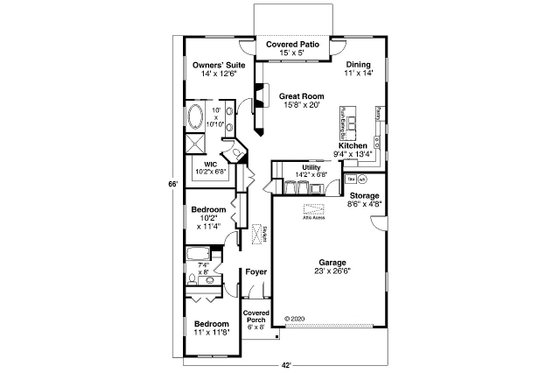 Floor Plan - Main Floor for Ranch House Plan #124-1191 - 3 bed, 2 bath