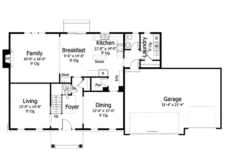 Dream House Plan - Floor Plan - Main Floor for Colonial House Plan #51-1008 - 4 bed, 2.5 bath