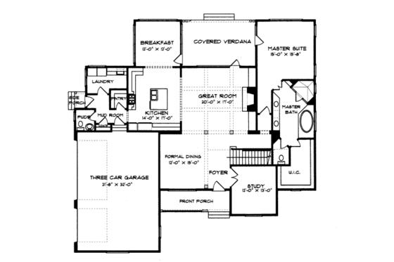 Floor Plan - Main Floor for Craftsman House Plan #413-813 - 4 bed, 4.5 bath