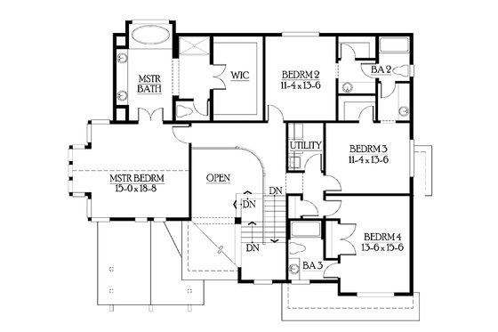 Floor Plan - Upper Floor for Craftsman House Plan #132-466 - 4 bed, 4 bath