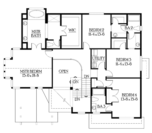 Craftsman Floor Plan - Upper Floor Plan #132-466