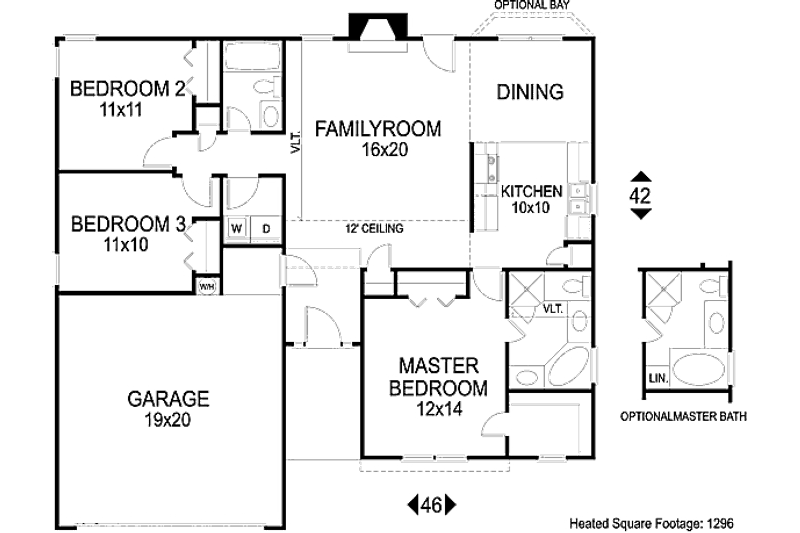 Architectural House Design - Floor Plan - Main Floor for Traditional House Plan #56-108 - 3 bed, 2 bath