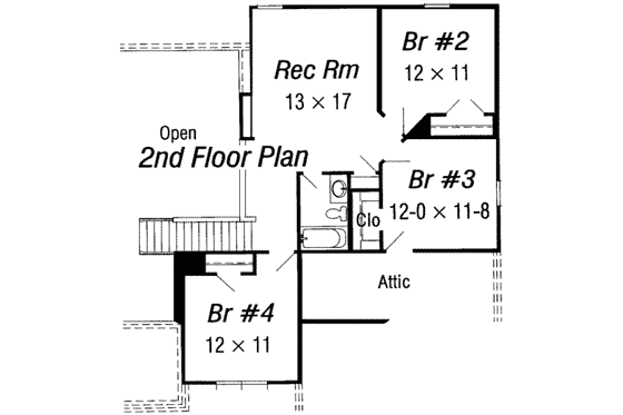 Floor Plan - Upper Floor for European House Plan #329-117 - 4 bed, 2 bath