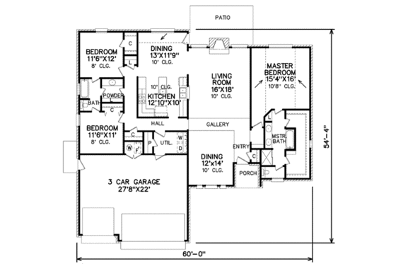 Floor Plan - Main Floor for Traditional House Plan #65-206 - 3 bed, 2 bath