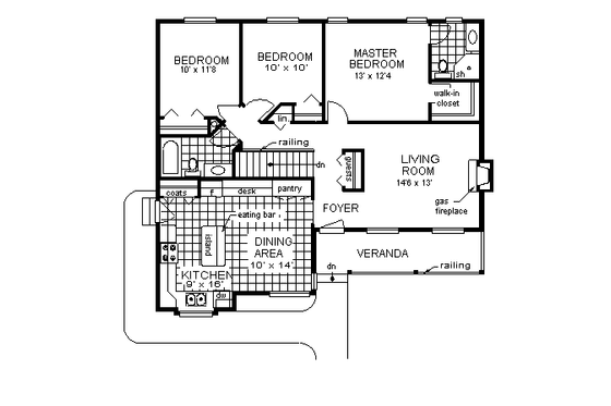 Floor Plan - Main Floor for Farmhouse House Plan #18-1023 - 3 bed, 2 bath