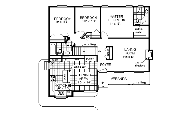 House Blueprint - Floor Plan - Main Floor for Farmhouse House Plan #18-1023 - 3 bed, 2 bath