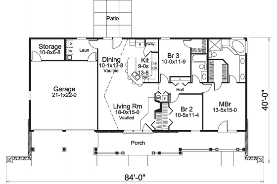 Floor Plan - Main Floor House Plan #57-582 - 3 bed, 2 bath