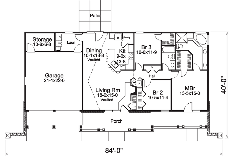 House Blueprint - Floor Plan - Main Floor House Plan #57-582 - 3 bed, 2 bath