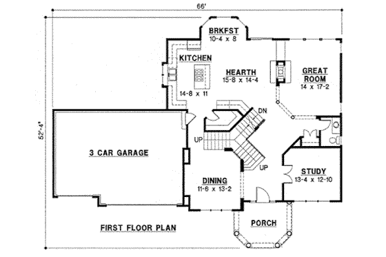 Floor Plan - Main Floor for Traditional House Plan #67-765 - 4 bed, 3.5 bath
