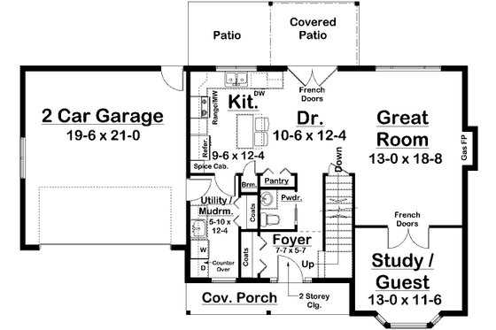 Floor Plan - Main Floor for Colonial House Plan #126-118 - 3 bed, 2.5 bath