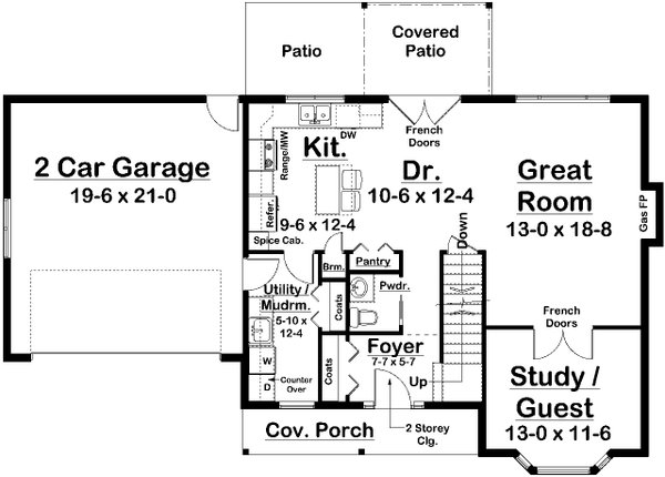 Floor Plan - Main Floor for Colonial House Plan #126-118 - 3 bed, 2.5 bath