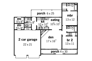 Floor Plan - Main Floor for Traditional House Plan #16-255 - 2 bed, 2 bath