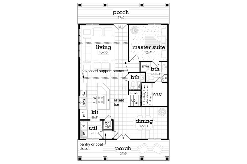 House Plan Design - Floor Plan - Main Floor for Cottage House Plan #45-619 - 3 bed, 2.5 bath