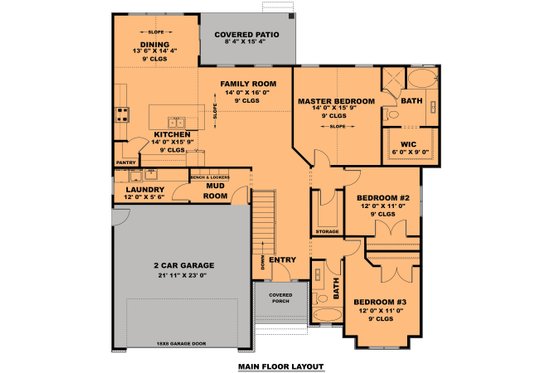 Floor Plan - Main Floor for Ranch House Plan #1111-7 - 3 bed, 2 bath