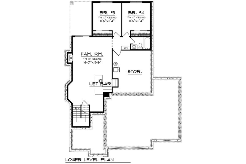 Home Plan - Floor Plan - Lower Floor for Prairie House Plan #70-1520 - 4 bed, 3 bath