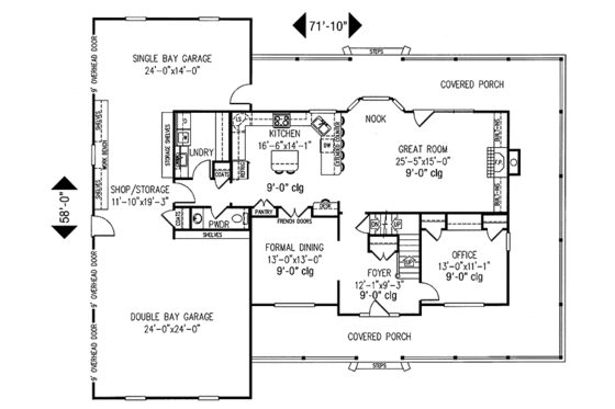 Floor Plan - Main Floor for Country House Plan #11-276 - 3 bed, 2.5 bath