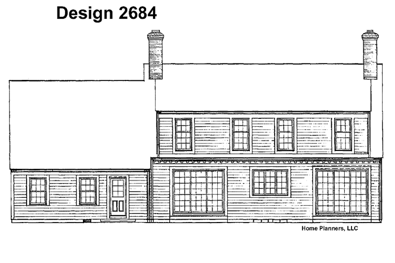 House Blueprint - Exterior - Rear Elevation for Colonial House Plan #72-691 - 3 bed, 3.5 bath