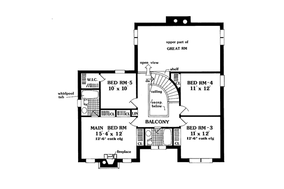 Floor Plan - Upper Floor for Country House Plan #3-328 - 5 bed, 3.5 bath