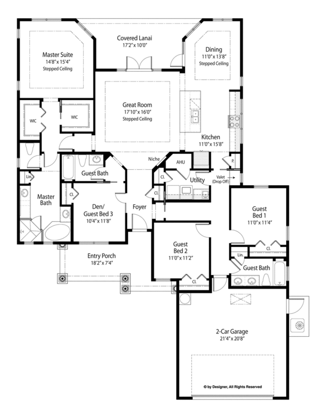 Country Style House Plan - 4 Beds 3 Baths 2150 Sq/Ft Plan 