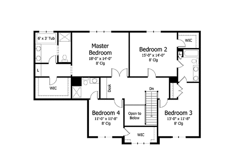 Architectural House Design - Floor Plan - Upper Floor for Craftsman House Plan #51-1032 - 4 bed, 3.5 bath