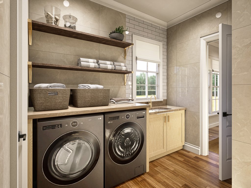 Interior - Laundry for Bungalow House Plan #54-686 - 2 bed, 3 bath