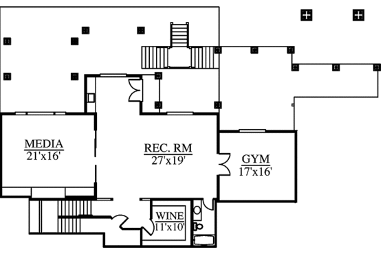 Floor Plan - Lower Floor for Contemporary House Plan #951-2 - 4 bed, 4 bath