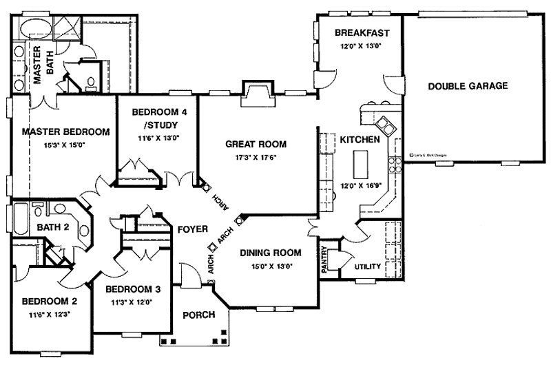 Architectural House Design - Floor Plan - Main Floor for Ranch House Plan #952-9 - 4 bed, 2 bath