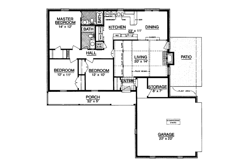Home Plan - Floor Plan - Main Floor for Ranch House Plan #45-390 - 3 bed, 2 bath