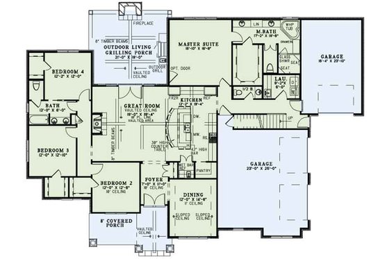 Floor Plan - Main Floor for Craftsman House Plan #17-3391 - 4 bed, 2.5 bath