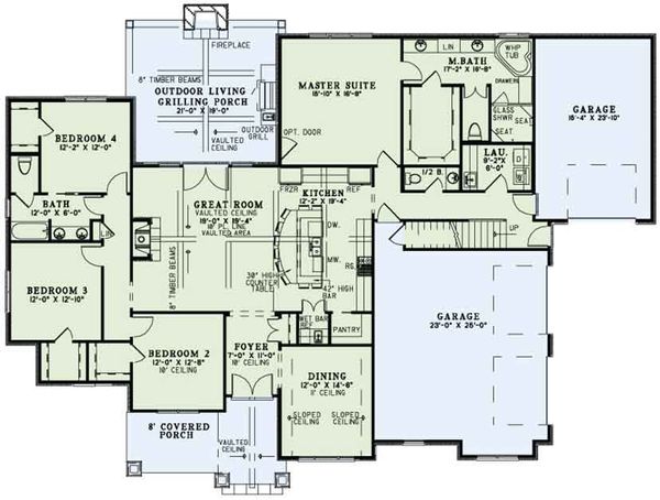 Architectural House Design - Craftsman Floor Plan - Main Floor Plan #17-3391