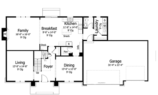 House Blueprint - Colonial Floor Plan - Main Floor Plan #51-1009