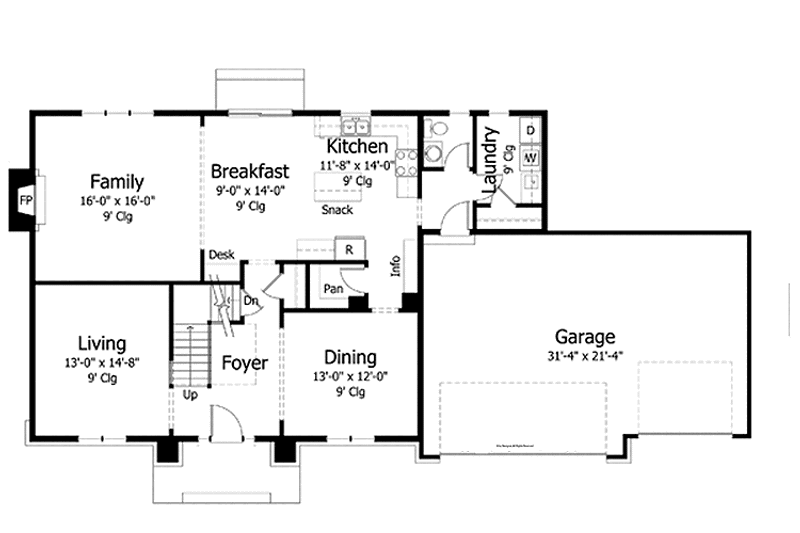 House Blueprint - Floor Plan - Main Floor for Colonial House Plan #51-1009 - 4 bed, 2.5 bath