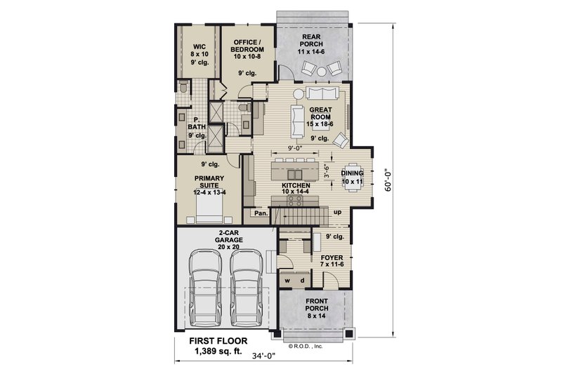 House Blueprint - Floor Plan - Main Floor for Farmhouse House Plan #51-1291 - 4 bed, 4 bath