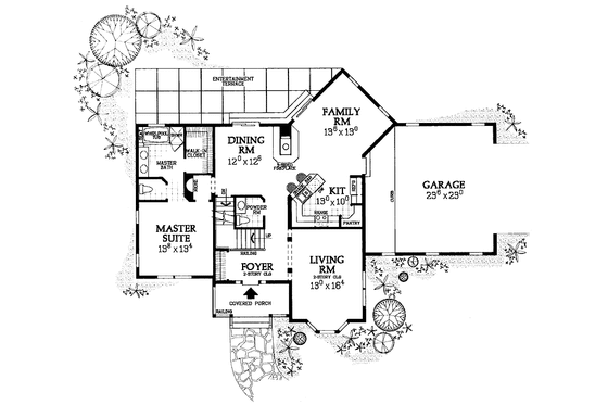 Floor Plan - Main Floor for Country House Plan #72-1092 - 4 bed, 2.5 bath