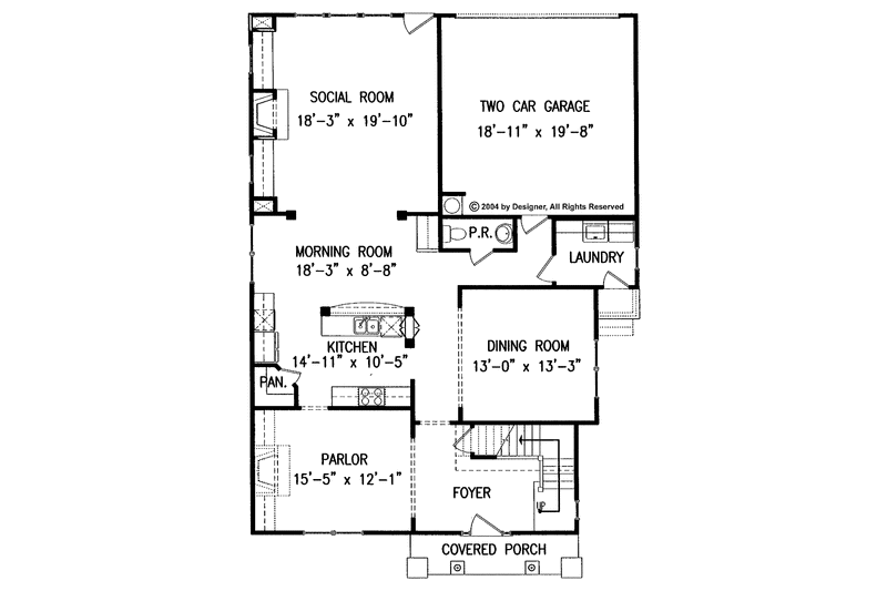 House Blueprint - Floor Plan - Main Floor for Craftsman House Plan #54-226 - 3 bed, 2.5 bath