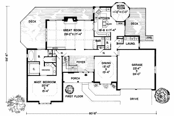 Floor Plan - Main Floor for Traditional House Plan #312-205 - 4 bed, 3.5 bath