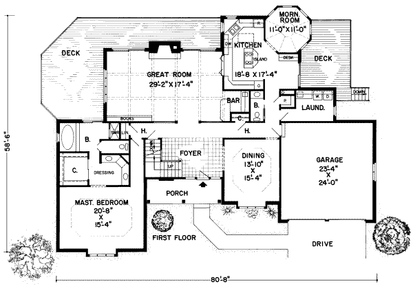 Floor Plan - Main Floor for Traditional House Plan #312-205 - 4 bed, 3.5 bath