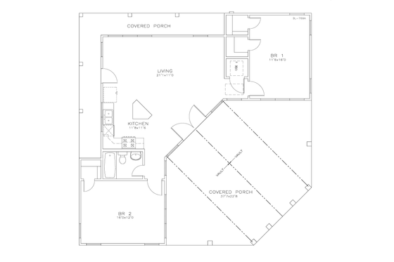 Floor Plan - Main Floor for Southern House Plan #8-236 - 2 bed, 1 bath