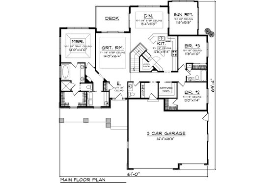 Floor Plan - Main Floor for Craftsman House Plan #70-1087 - 3 bed, 2.5 bath