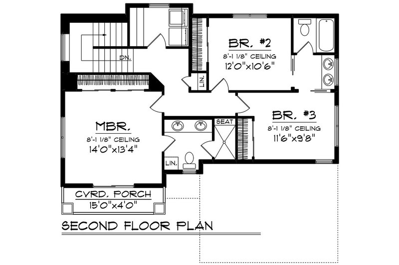 House Blueprint - Floor Plan - Upper Floor for Craftsman House Plan #70-1504 - 3 bed, 2.5 bath