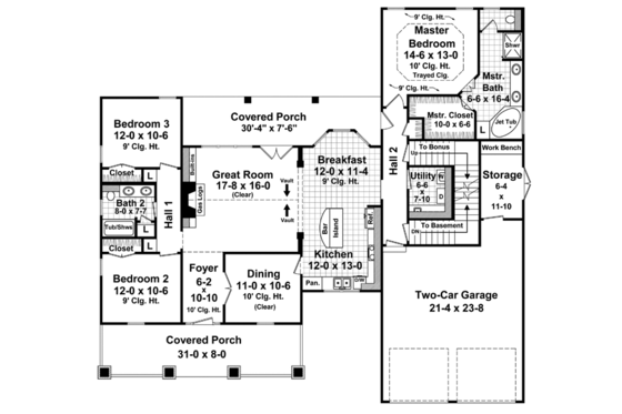 Floor Plan - Main Floor for Country House Plan #21-429 - 3 bed, 2 bath