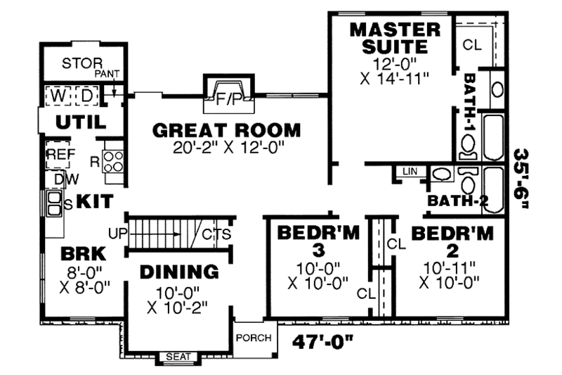 Home Plan - Floor Plan - Main Floor for Country House Plan #34-252 - 3 bed, 2 bath