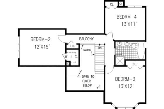 Floor Plan - Upper Floor for Ranch House Plan #3-182 - 4 bed, 2.5 bath