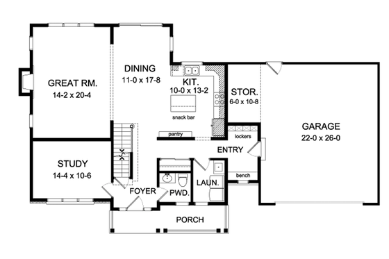 Floor Plan - Main Floor for Country House Plan #1010-89 - 4 bed, 2.5 bath