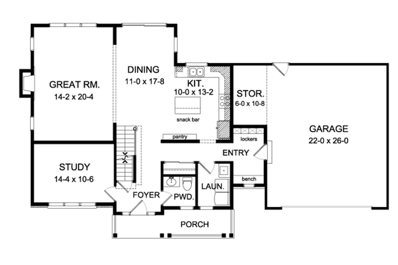 Home Plan - Floor Plan - Main Floor for Country House Plan #1010-89 - 4 bed, 2.5 bath