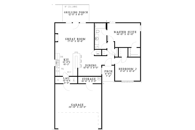 Architectural House Design - Floor Plan - Main Floor for Ranch House Plan #17-3053 - 2 bed, 1 bath