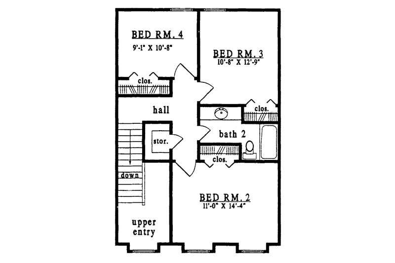 Home Plan - Floor Plan - Upper Floor for Country House Plan #42-489 - 4 bed, 2 bath
