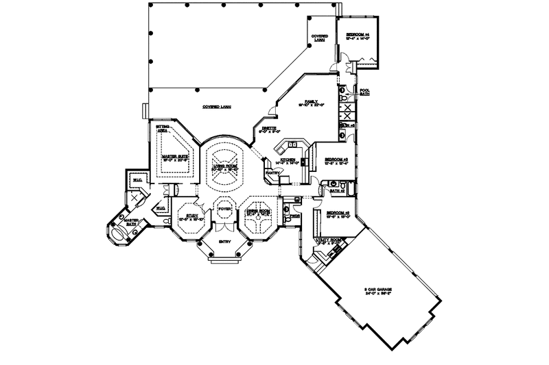 Architectural House Design - Floor Plan - Main Floor for Mediterranean House Plan #1017-121 - 4 bed, 4.5 bath